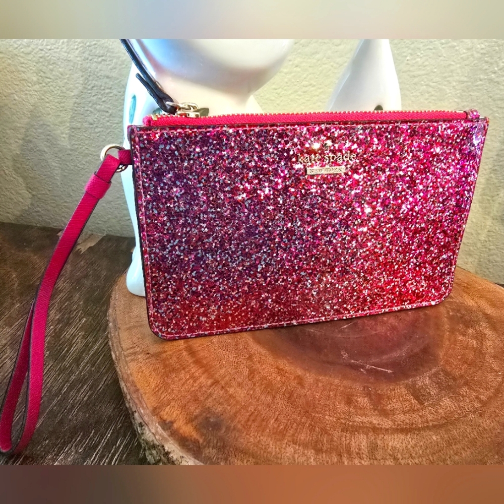 Kate Spade Glitterbug Slim Bee Hot Pink Glitter Wristlet